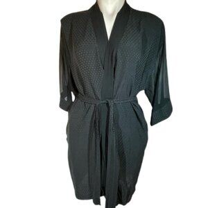 Vintage Neiman Marcus black silk robe swiss dot mesh sleeves size P